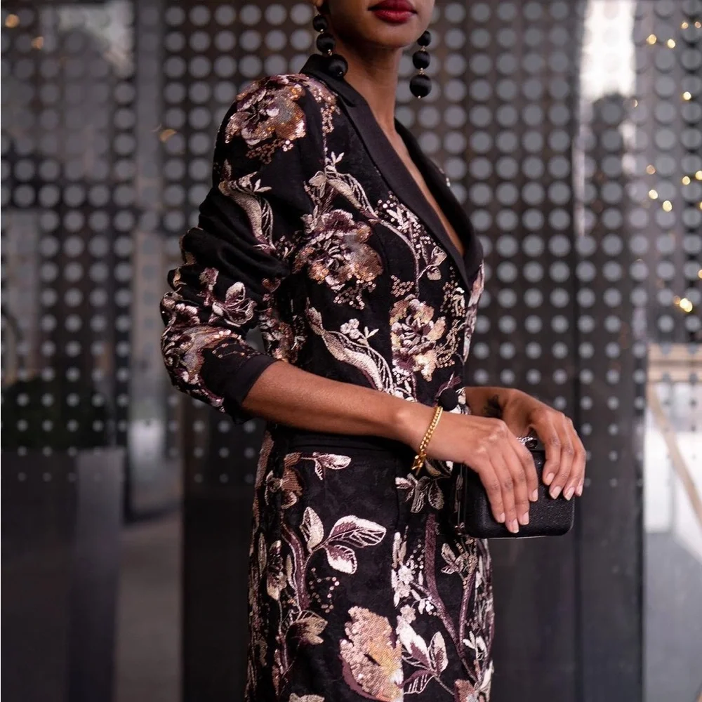 Embroidered Tuxedo Dress - Picture 2 of 5